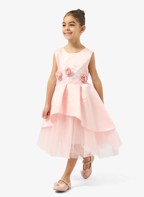 Pink Flower Textured Occasion Dress